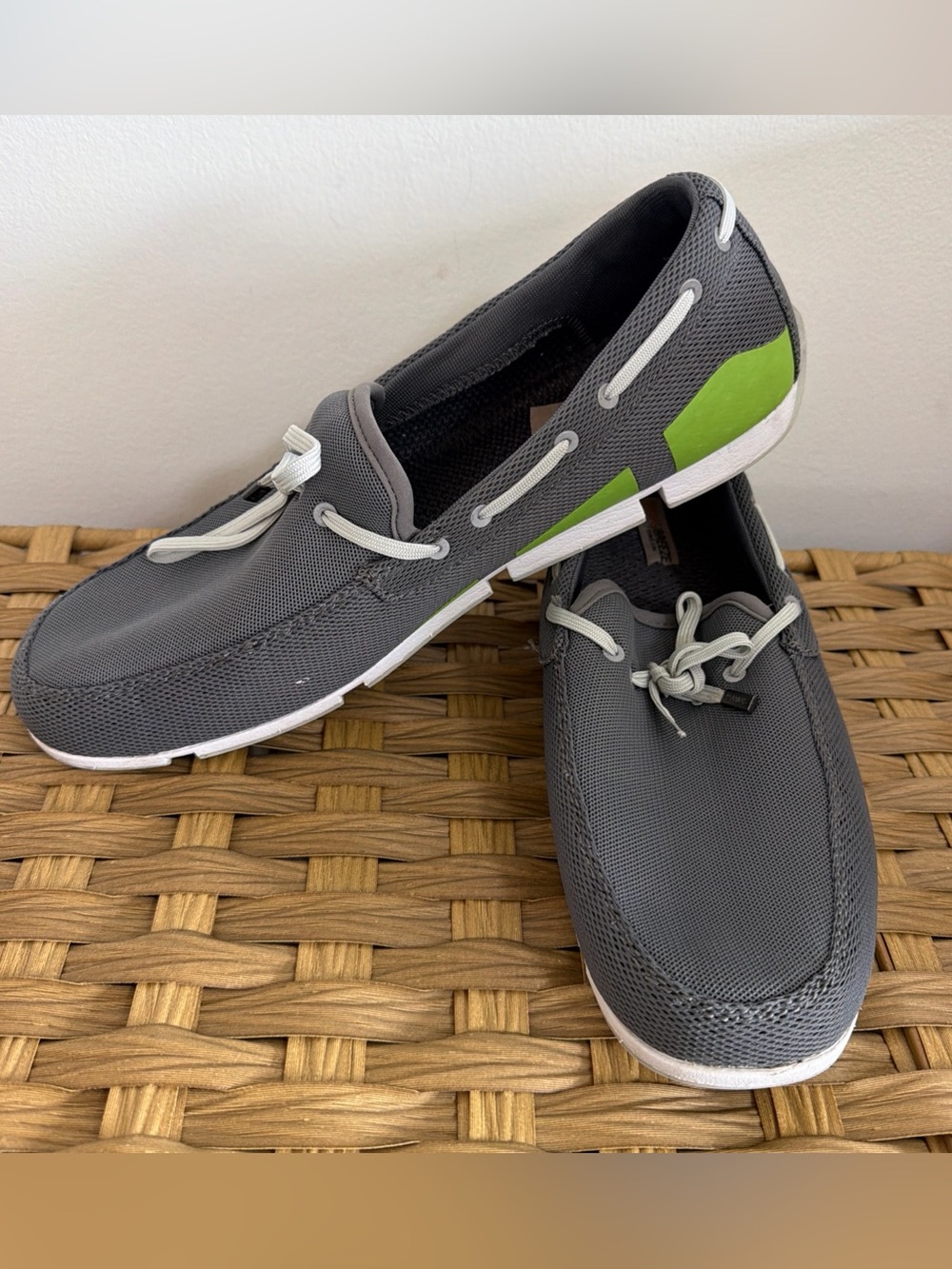 Swims Breeze Mesh Loafers Grey Green Boat Shoes Slip-On Coastal Men's Size 9/10